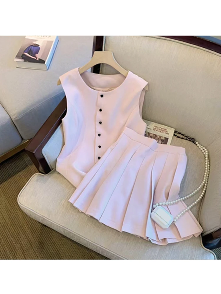 2023 Summer Casual Preppy Style Pink 2 Piece Set Women's Sleeveless Vest Crop Top + Pleated Skirt Two Piece Skirt Set Outfits
2023 Summer Casual Preppy Style Pink 2 Piece Set Women's Sleeveless Vest Crop Top + Pleated Skirt Two Piece Skirt Set Outfits