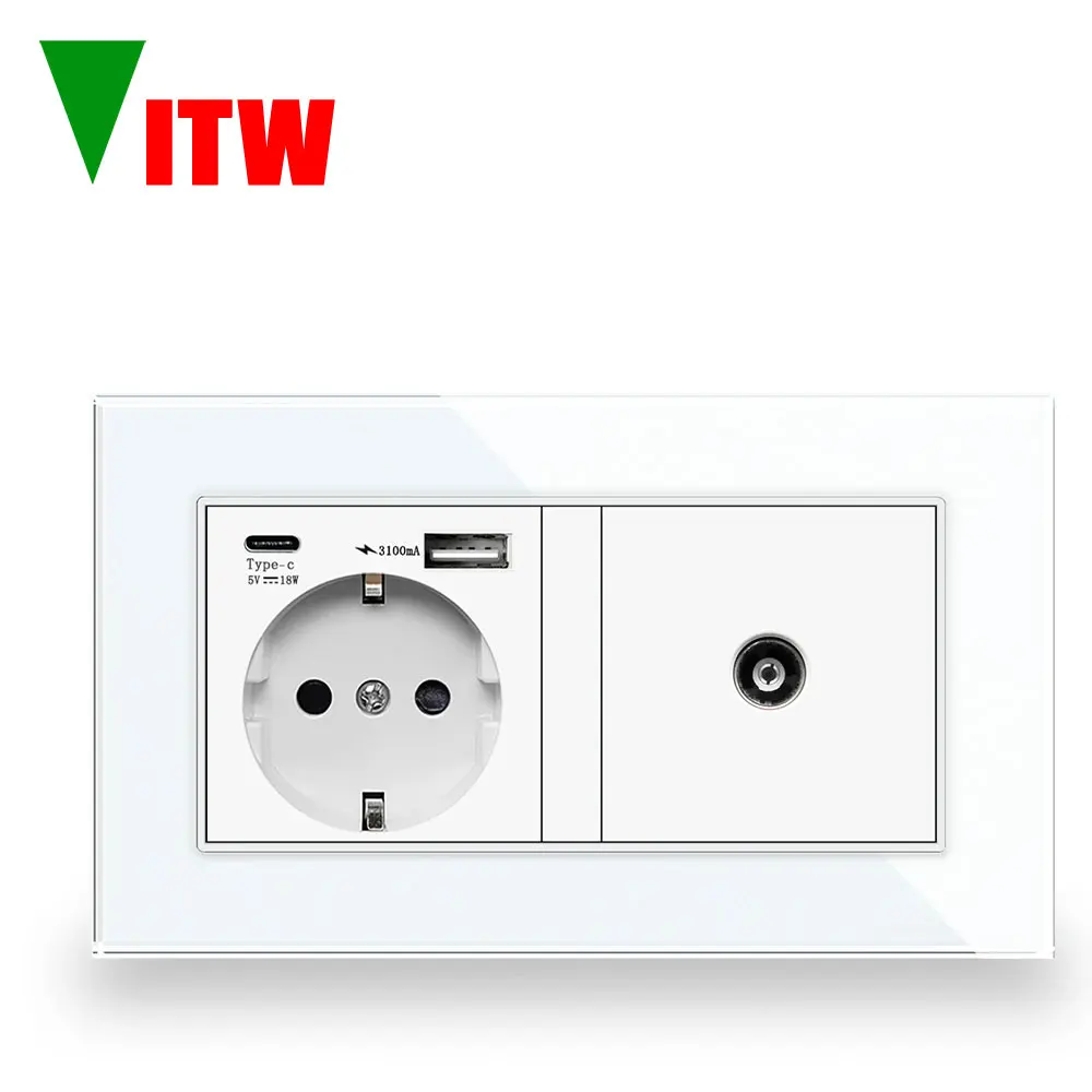 Vitw 16A EU embedded power socket with USB fast charging 3.1A port tempered glass panel German style cable TV wall interface
Vitw 16A EU embedded power socket with USB fast charging 3.1A port tempered glass panel German style cable TV wall interface