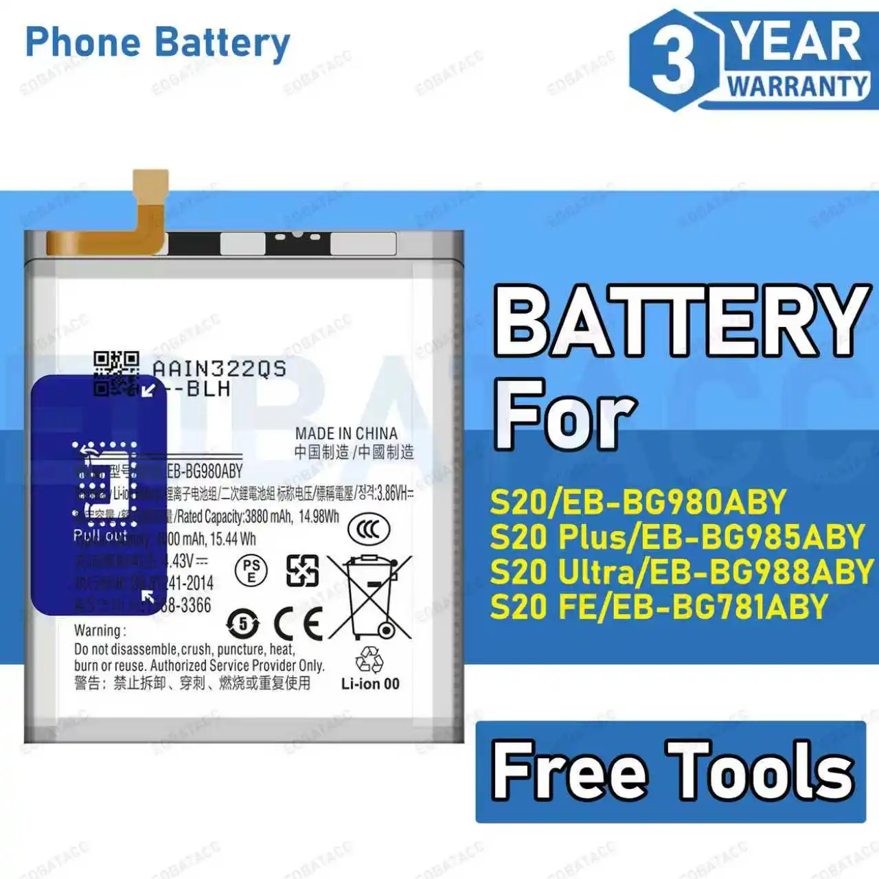 Brand New EB-BG781ABY EB-BG980ABY EB-BG985ABY EB-BG988ABY Battery For Samsung S20 /S20 Plus /S20 FE/S20 Ultra 5G Batteries
Brand New EB-BG781ABY EB-BG980ABY EB-BG985ABY EB-BG988ABY Battery For Samsung S20 /S20 Plus /S20 FE/S20 Ultra 5G Batteries