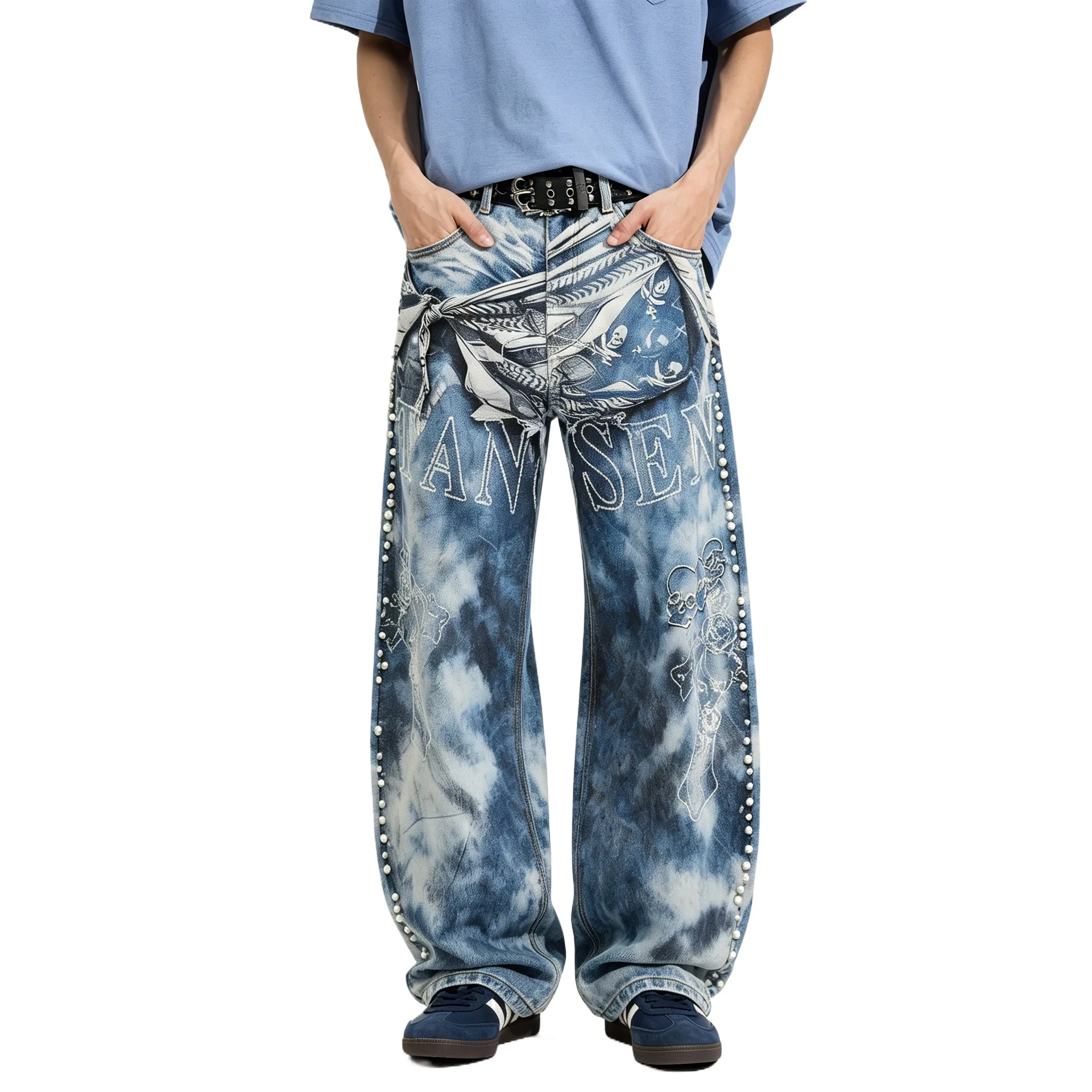 Men's High Street Tie Dye Hip Hop Jeans Pants Fashion Streetwear Painted Loose Fit Vibe Style Y2K Denim Trousers With Pearls
Men's High Street Tie Dye Hip Hop Jeans Pants Fashion Streetwear Painted Loose Fit Vibe Style Y2K Denim Trousers With Pearls