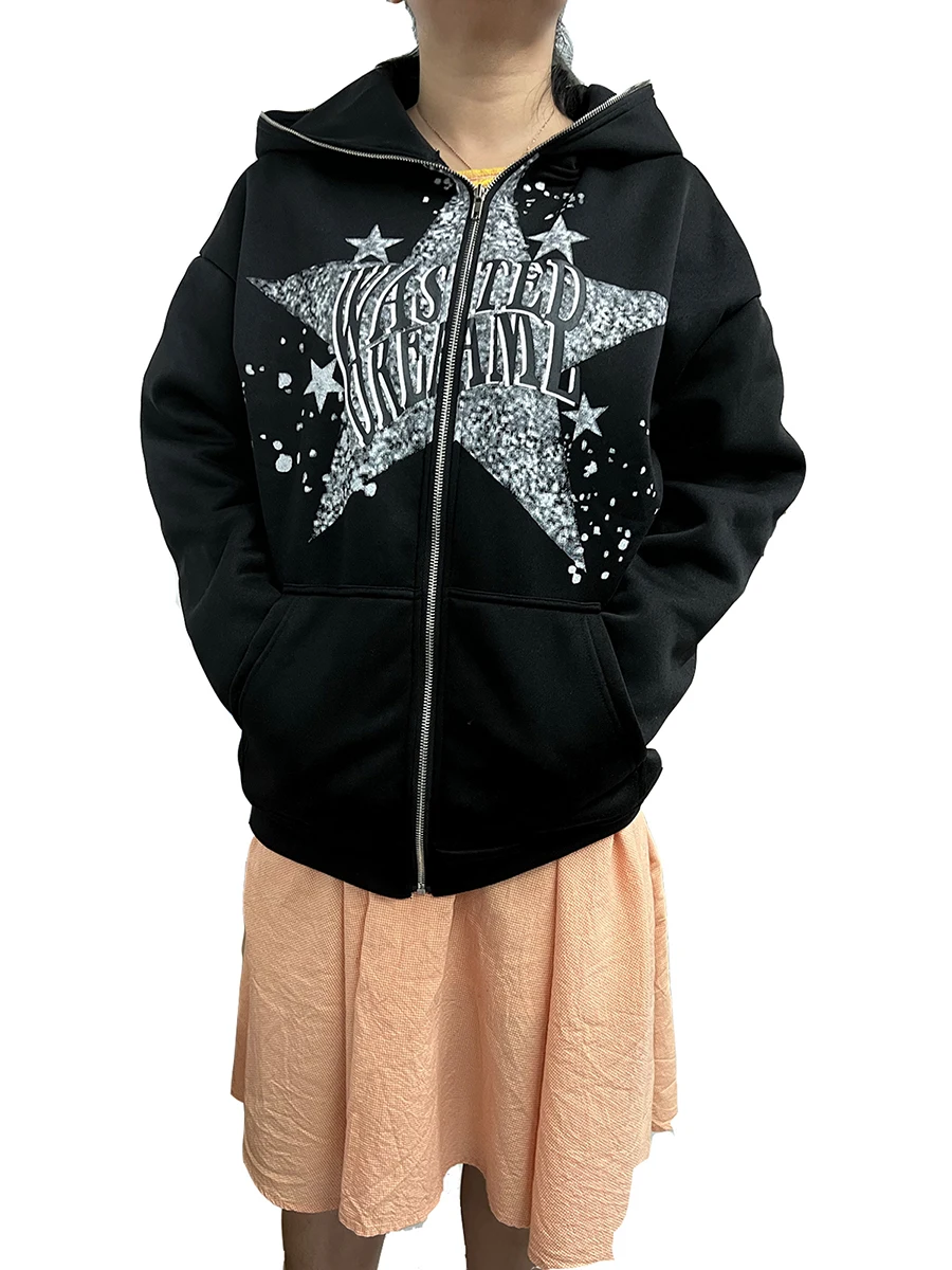 Women Sweatshirt Jacket Casual Retro Star Print Loose Long Sleeve Hoodies with Zipper Autumn Streetwear
Women Sweatshirt Jacket Casual Retro Star Print Loose Long Sleeve Hoodies with Zipper Autumn Streetwear