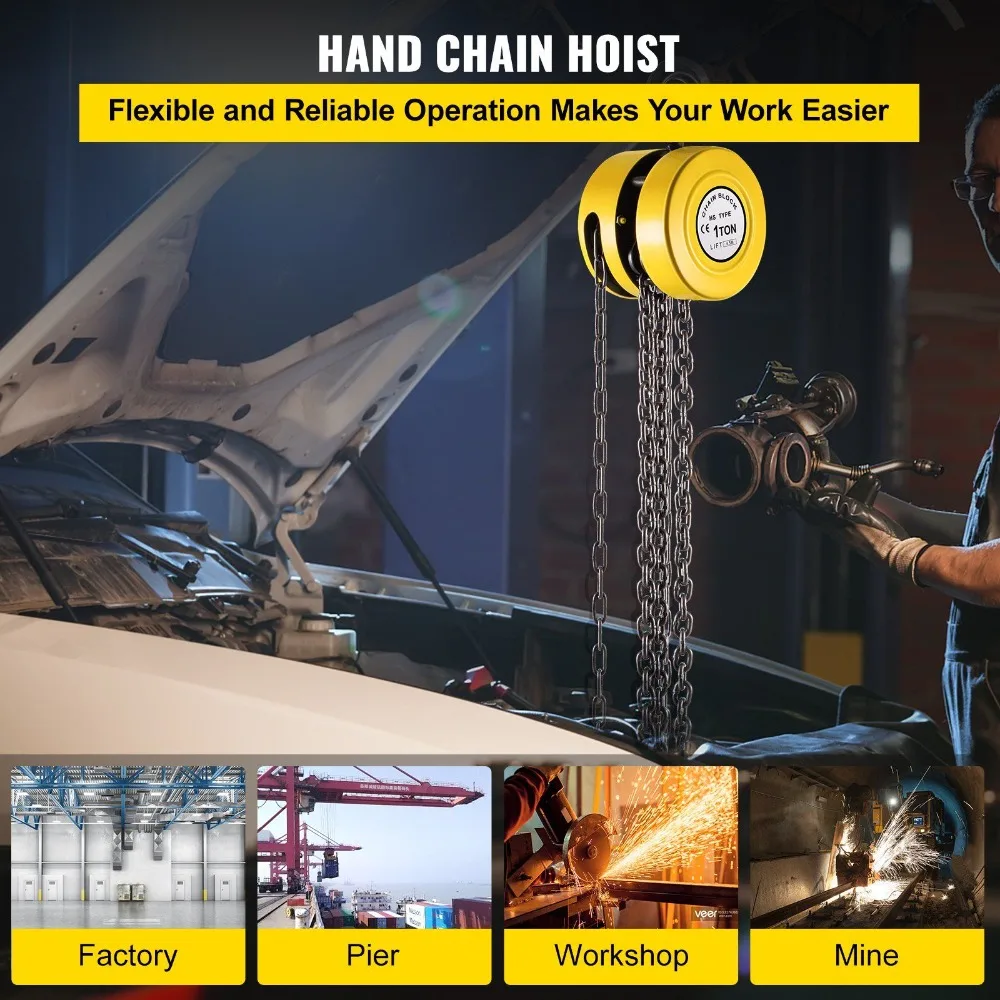 Hand Chain Hoist, 2200 lbs /1 Ton Capacity Chain Block, 15ft/4.5m Lift Manual Hand Chain Block, Manual Hoist w/Industrial
Hand Chain Hoist, 2200 lbs /1 Ton Capacity Chain Block, 15ft/4.5m Lift Manual Hand Chain Block, Manual Hoist w/Industrial