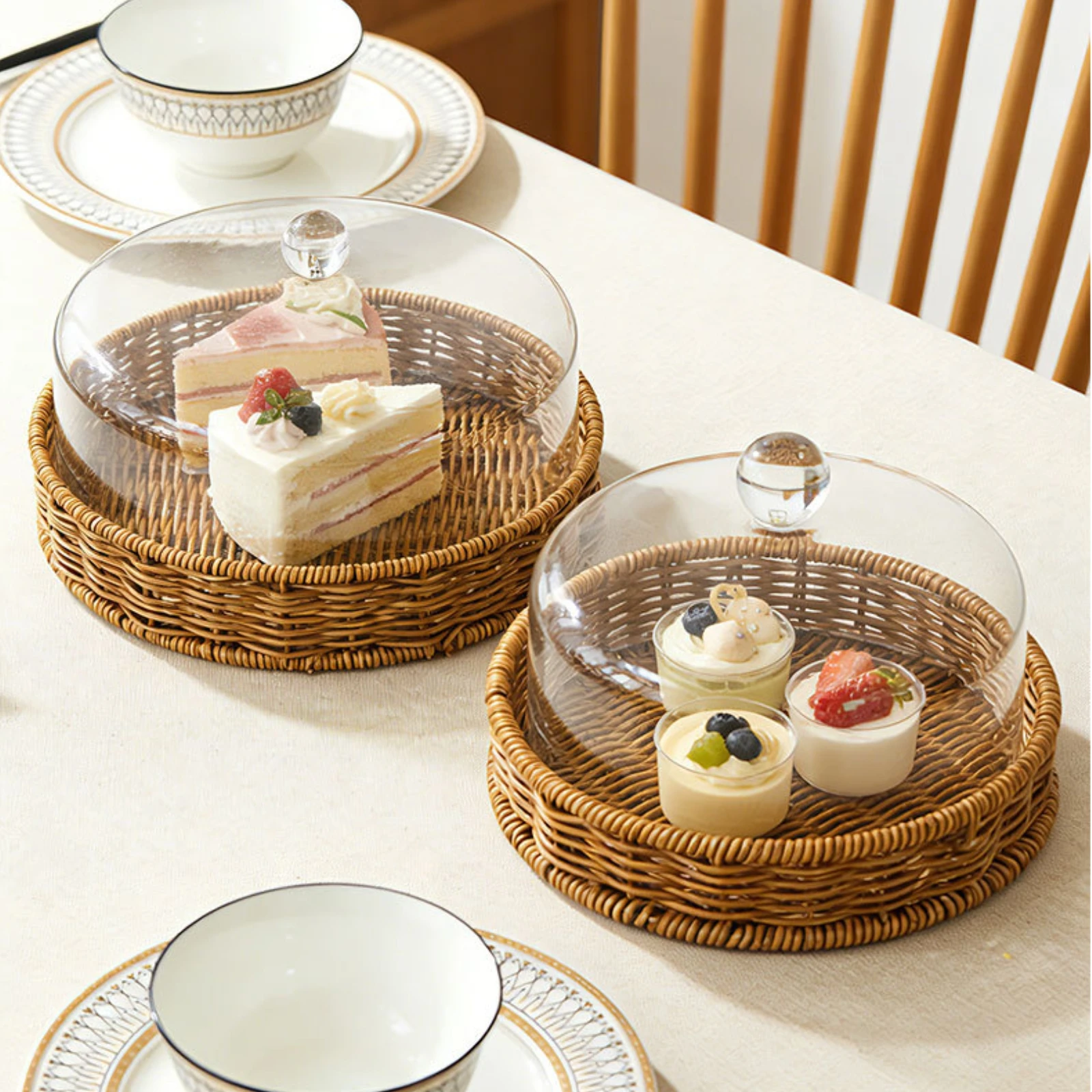 Cake Tray with Dome Dust Protected Covered Food Tray Woven Food Dome 2 in 1 Design Tableware Easy to Maintain
Cake Tray with Dome Dust Protected Covered Food Tray Woven Food Dome 2 in 1 Design Tableware Easy to Maintain