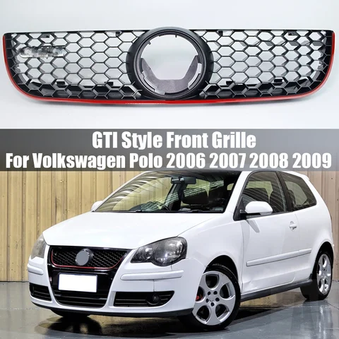 GTI Style Honeycomb Mesh Car Front Bumper Radiator Grille For Volkswagen VW Polo 2006 2007 2008 2009 Mesh Center Racing Grills