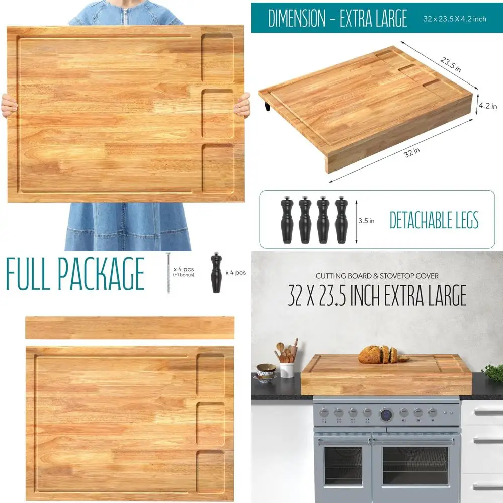 Очень большая деревянная разделочная доска, крышка для плиты, разделочная доска 2-в-1 со съемными ножками для использования на кухне
Очень большая деревянная разделочная доска, крышка для плиты, разделочная доска 2-в-1 со съемными ножками для использования на кухне