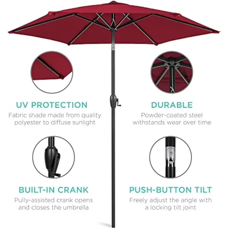 7.5FT Heavy-Duty Round Outdoor Market Table Patio Umbrella w/Steel Pole, Push Button Tilt, Easy Crank Lift - Burgundy
7.5FT Heavy-Duty Round Outdoor Market Table Patio Umbrella w/Steel Pole, Push Button Tilt, Easy Crank Lift - Burgundy