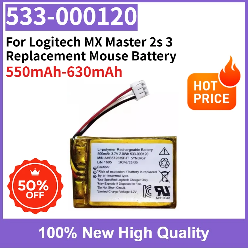 High Capacity 0-Cycle 533-000120 550mAh-630mAh Rechargeable Battery For Logitech MX Master 2s 3 Replacement Mouse Battery
High Capacity 0-Cycle 533-000120 550mAh-630mAh Rechargeable Battery For Logitech MX Master 2s 3 Replacement Mouse Battery