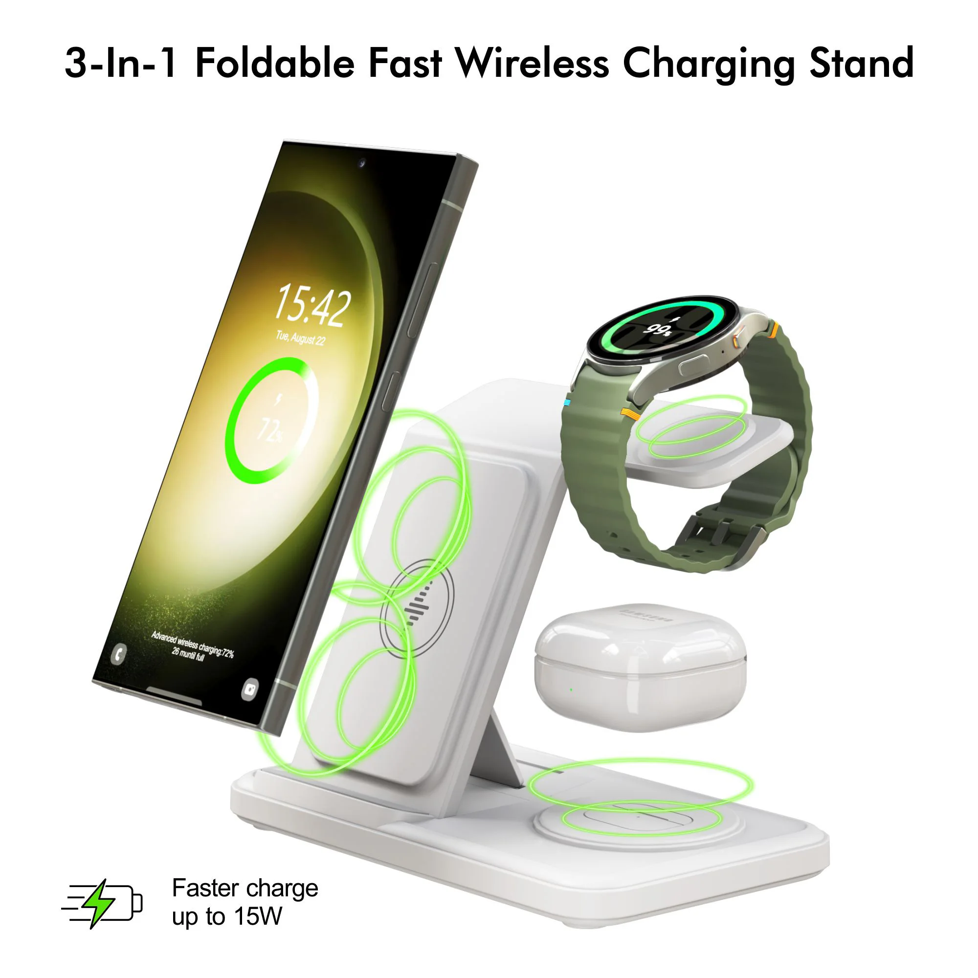 3 in 1 Fast Wireless Charging Foldable Station For Samsung S25 S24 S23 S22 Galaxy Watch 8 7 6 5 4 3 Buds3 Pro/Buds Charger Stand
3 in 1 Fast Wireless Charging Foldable Station For Samsung S25 S24 S23 S22 Galaxy Watch 8 7 6 5 4 3 Buds3 Pro/Buds Charger Stand