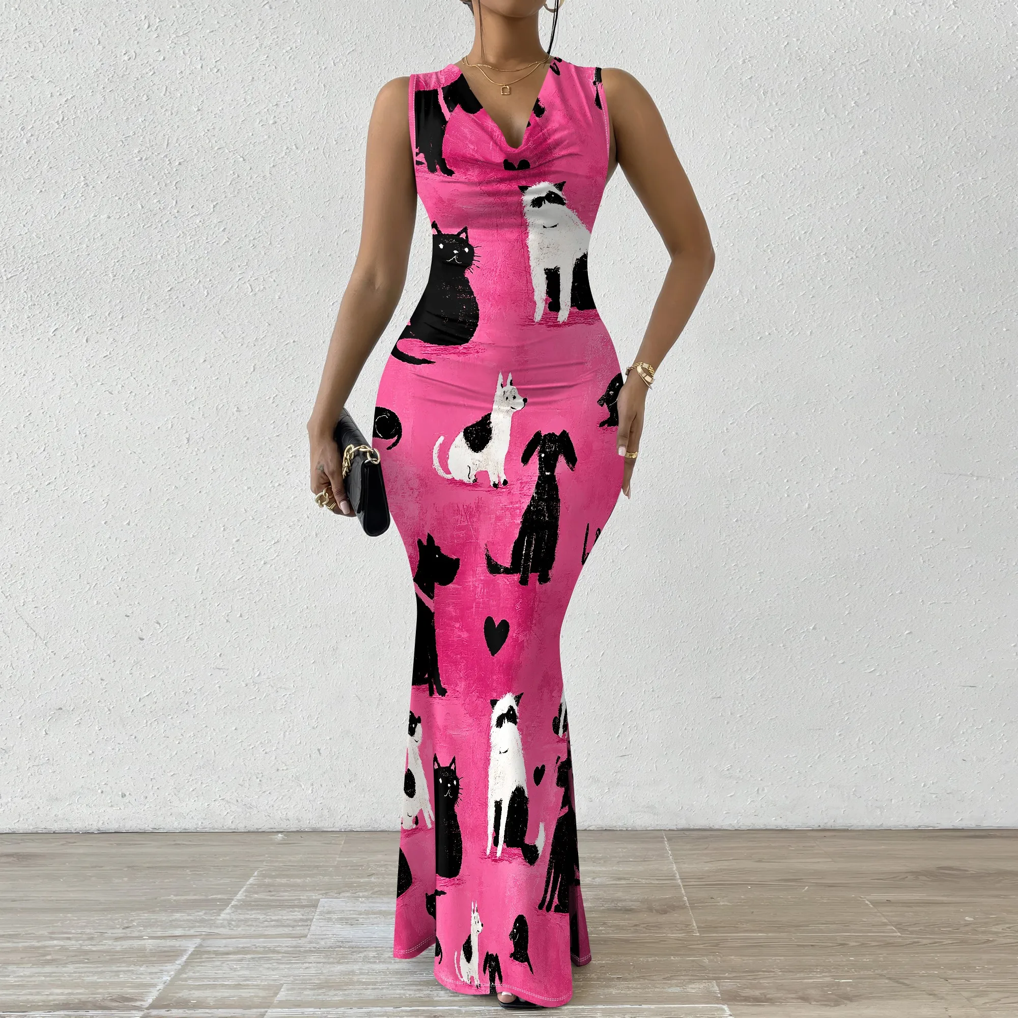Women's Cat Dog Print Maxi Dress XS-2XL Pink V-Neck Sleeveless for Animal Rescue Event or Casual Outing
Women's Cat Dog Print Maxi Dress XS-2XL Pink V-Neck Sleeveless for Animal Rescue Event or Casual Outing