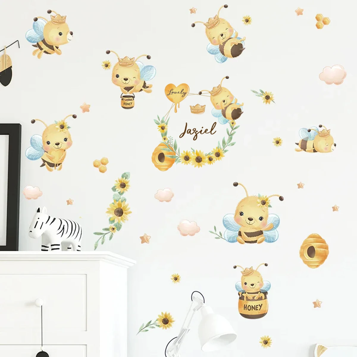 Custom Name Cartoon Bee Star Cloud Flower Wall Sticker Children Nursery Art Decal Kids Room Boys Girls Bedroom Living Home Decor
Custom Name Cartoon Bee Star Cloud Flower Wall Sticker Children Nursery Art Decal Kids Room Boys Girls Bedroom Living Home Decor