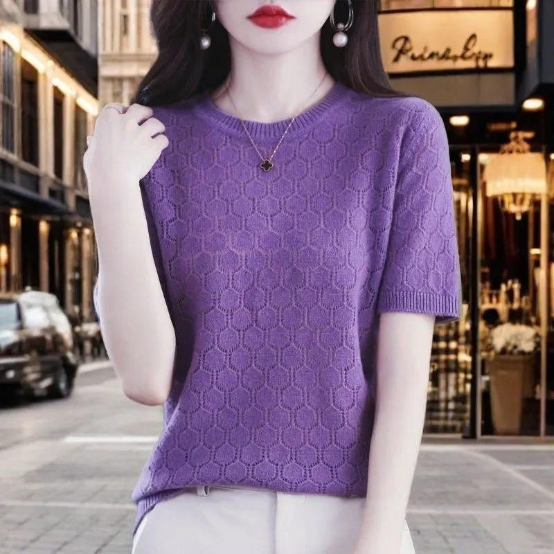 Women Hollow Honeycomb Knit T Shirt Crew Neck Short Sleeve Casual Basic Elegant Fashion All-match Top
Women Hollow Honeycomb Knit T Shirt Crew Neck Short Sleeve Casual Basic Elegant Fashion All-match Top