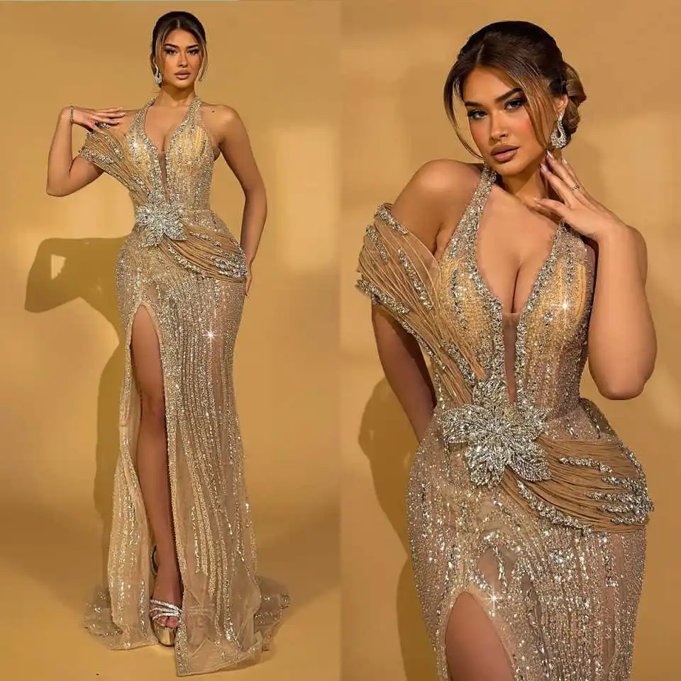 Glitter Side Slit Prom Dresses Luxury Sequined Crystal Evening Dress Customized Floor Length Applique Celebrity Party Gown
Glitter Side Slit Prom Dresses Luxury Sequined Crystal Evening Dress Customized Floor Length Applique Celebrity Party Gown