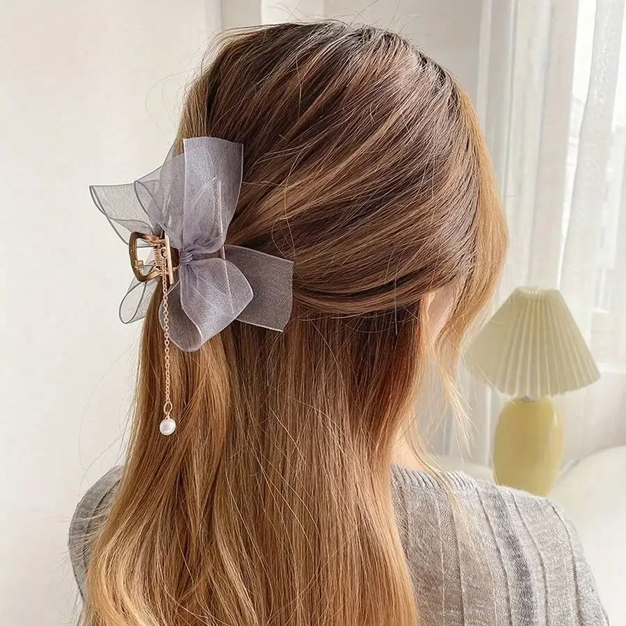 Mesh Bow Hair Claw With Pearl Tassel, Gentle Hair Styling Accessory For Women
Mesh Bow Hair Claw With Pearl Tassel, Gentle Hair Styling Accessory For Women