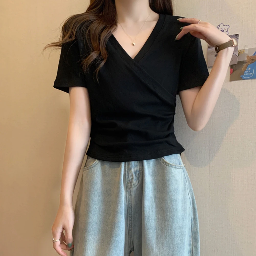 For Women\\'s Cross V Neck Casual Short Sleeve Top with Slight Stretch Fabric and Solid Color Pattern for Warm Weather
For Women\\'s Cross V Neck Casual Short Sleeve Top with Slight Stretch Fabric and Solid Color Pattern for Warm Weather