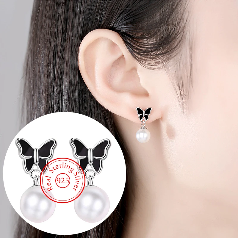 Real 925 Sterling Silver Jewelry New Pincess Cute Pearl Butterfly Stud Earrings For Woman Fashion XY0590
Real 925 Sterling Silver Jewelry New Pincess Cute Pearl Butterfly Stud Earrings For Woman Fashion XY0590