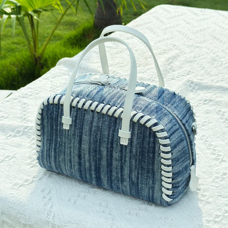 2026 Summer New Small Blue Denim Fabric Bowling Bag for Women Double Zipper Design Female Shoulder Crossbody Bag Handbag Purses
2026 Summer New Small Blue Denim Fabric Bowling Bag for Women Double Zipper Design Female Shoulder Crossbody Bag Handbag Purses