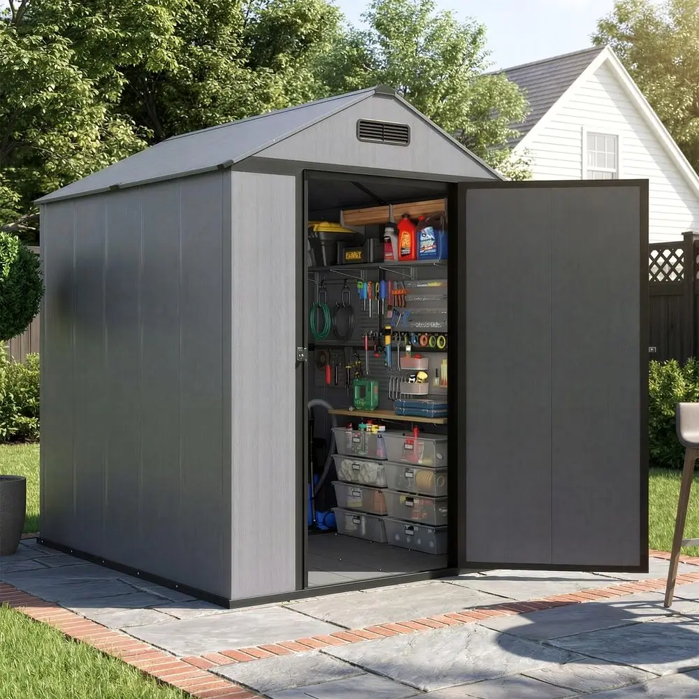 Resin Storage Shed 4x6 FT with Floor Weatherproof Outdoor Plastic Tool Shed with Sloped Roof, Builtin Vents amp PadlockReady Do
Resin Storage Shed 4x6 FT with Floor Weatherproof Outdoor Plastic Tool Shed with Sloped Roof, Builtin Vents amp PadlockReady Do
