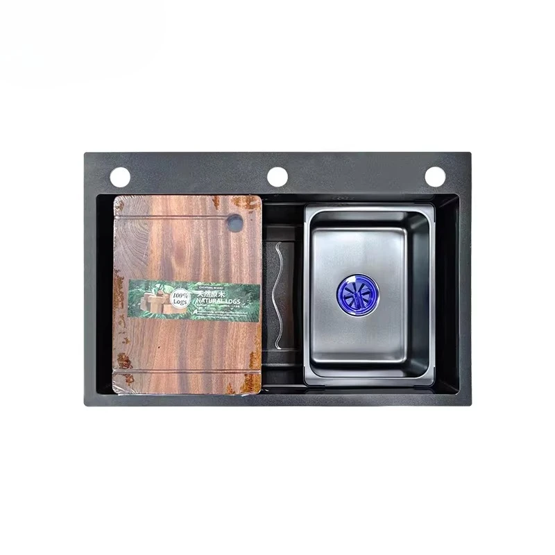 Nanometer Black Stepped High-low Kitchen Sink SUS 304 Stainless Steel Handmade Above Mount With Waterfall Faucet Draining Board
Nanometer Black Stepped High-low Kitchen Sink SUS 304 Stainless Steel Handmade Above Mount With Waterfall Faucet Draining Board