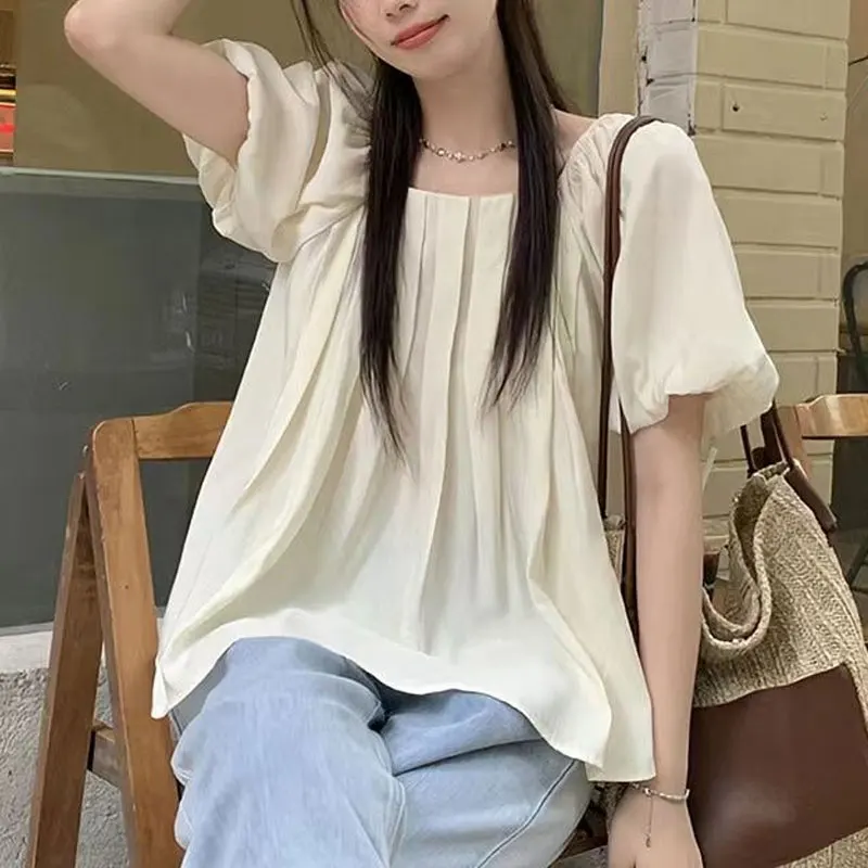 Women's Clothing Square Collar Blouse French Style Sweet Puff Sleeve Summer New Basic Solid Color Loose Fashionable Folds Shirts
Women's Clothing Square Collar Blouse French Style Sweet Puff Sleeve Summer New Basic Solid Color Loose Fashionable Folds Shirts