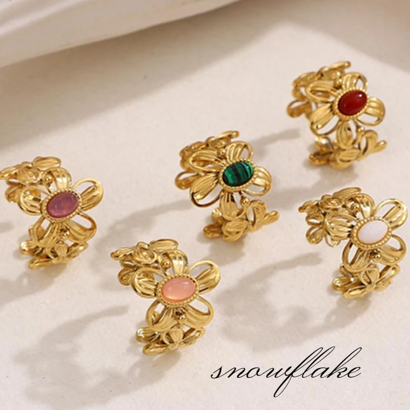Vintage Flower Inlaid Natural Stone Ring Classic Stainless Steel Wide Open Ring Women's Popular Jewelry Gift
Vintage Flower Inlaid Natural Stone Ring Classic Stainless Steel Wide Open Ring Women's Popular Jewelry Gift