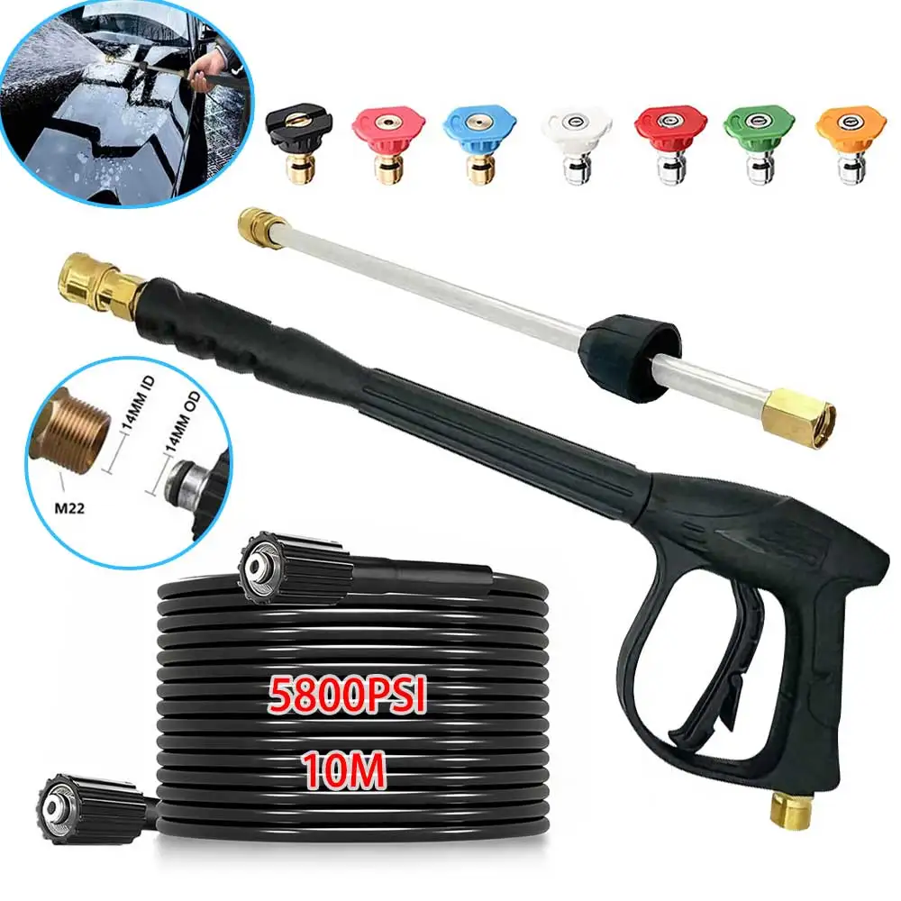 High Pressure Power Washer Gun Kit, 5800PSI 10M Hose, Lasting Spray Wand Lance with 7 Color Quick Connect Nozzles Cleaning Tools
High Pressure Power Washer Gun Kit, 5800PSI 10M Hose, Lasting Spray Wand Lance with 7 Color Quick Connect Nozzles Cleaning Tools