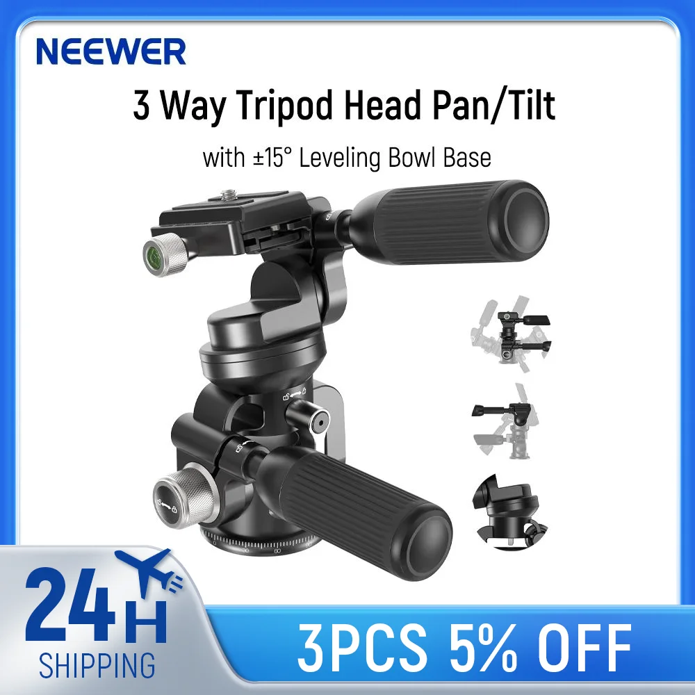 NEEWER 3 Way Tripod Head Pan/Tilt with ±15° Leveling Bowl Base, 3 Axis Photography Fluid Head with Precise Damping Friction
NEEWER 3 Way Tripod Head Pan/Tilt with ±15° Leveling Bowl Base, 3 Axis Photography Fluid Head with Precise Damping Friction