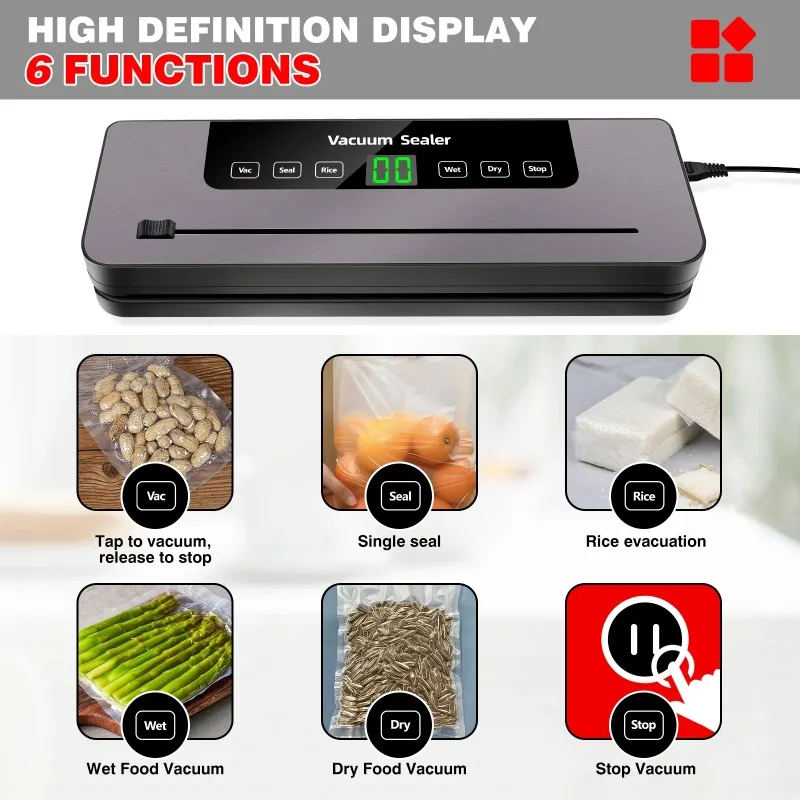 【Brand new】Vacuum Sealer Machine with Built-in Cutter 10 Vacuum Bags Food Preservation Sealing System for Kitchen Storage
【Brand new】Vacuum Sealer Machine with Built-in Cutter 10 Vacuum Bags Food Preservation Sealing System for Kitchen Storage
