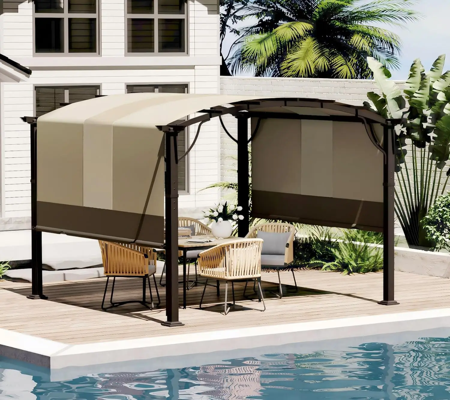 10' x10' Outdoor Retractable Pergola, Aluminum Pergola with Canopy Fixed in Various Positions, Arched Roof with Sun Shade
10' x10' Outdoor Retractable Pergola, Aluminum Pergola with Canopy Fixed in Various Positions, Arched Roof with Sun Shade