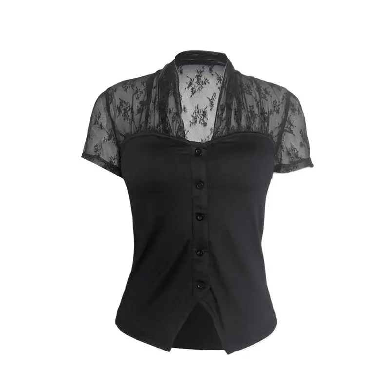 NEW-Women's Lace Tops Button Up Short Sleeve Shirt Casual Sheer Blouse
NEW-Women's Lace Tops Button Up Short Sleeve Shirt Casual Sheer Blouse