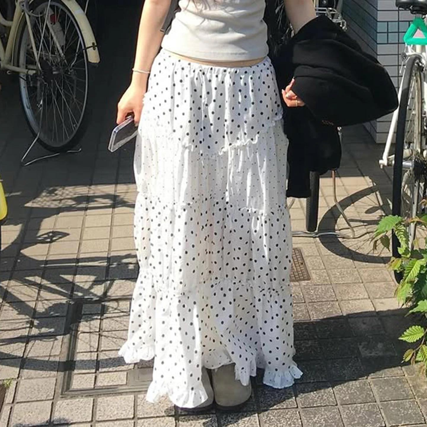 Sweetown Fashion Polka Dot Print Women Causal Long Skirts Ruffly Ruched Spliced Sweet Simple Summer New Chic Skirts
Sweetown Fashion Polka Dot Print Women Causal Long Skirts Ruffly Ruched Spliced Sweet Simple Summer New Chic Skirts