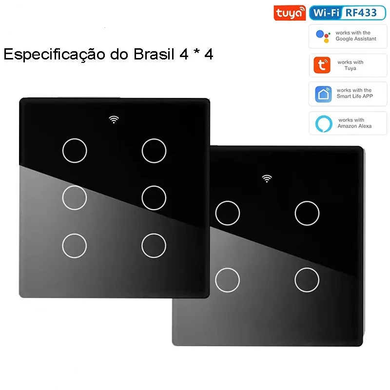 Tuya WiFi Smart Switch Brazil Standard 4x4 Luxury Glass Panel Touch-Sensor4/6Gang Wall Switch Work With Alexa Google Home
Tuya WiFi Smart Switch Brazil Standard 4x4 Luxury Glass Panel Touch-Sensor4/6Gang Wall Switch Work With Alexa Google Home