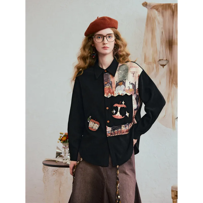 Subtle Currents: Vintage Patchwork Embroidered Long-Sleeve Women's Shirt
Subtle Currents: Vintage Patchwork Embroidered Long-Sleeve Women's Shirt