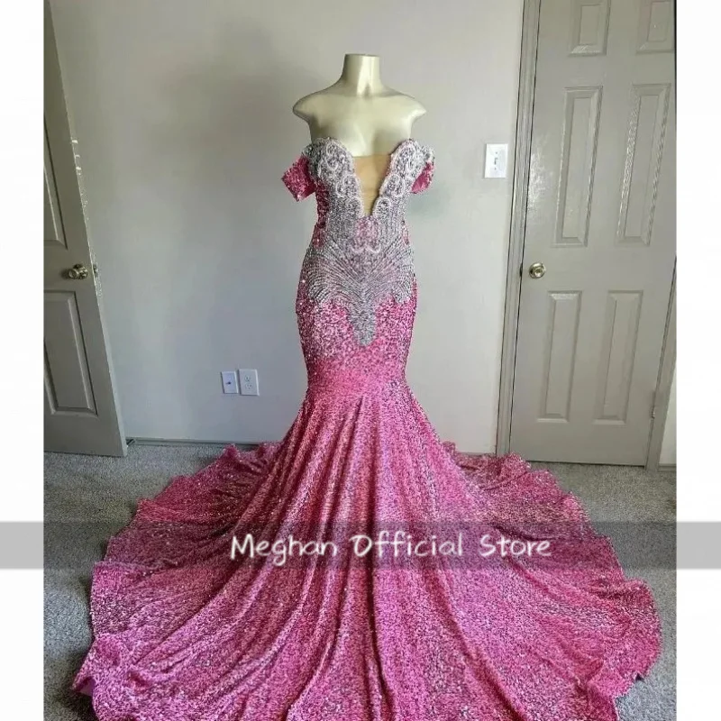 Luxury Sheath Mermaid Prom Dresses Pink Beaded Applique Inlaid Sequins Card Shoulder Women's Formal Customised robe de gala
Luxury Sheath Mermaid Prom Dresses Pink Beaded Applique Inlaid Sequins Card Shoulder Women's Formal Customised robe de gala