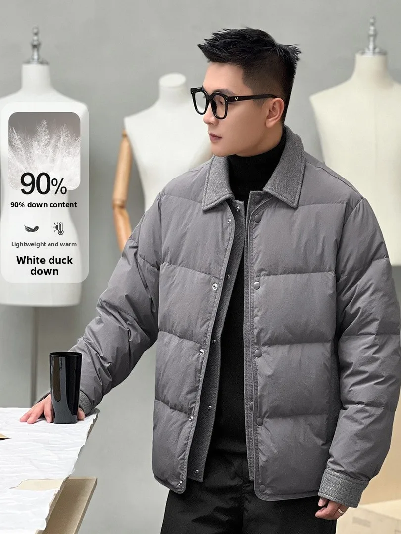 Men's Knitted Patchwork Quilted Jaet ort Sle Winter Warmth 90 White Du down Outerwear Casual Fit Faionable
Men's Knitted Patchwork Quilted Jaet ort Sle Winter Warmth 90 White Du down Outerwear Casual Fit Faionable