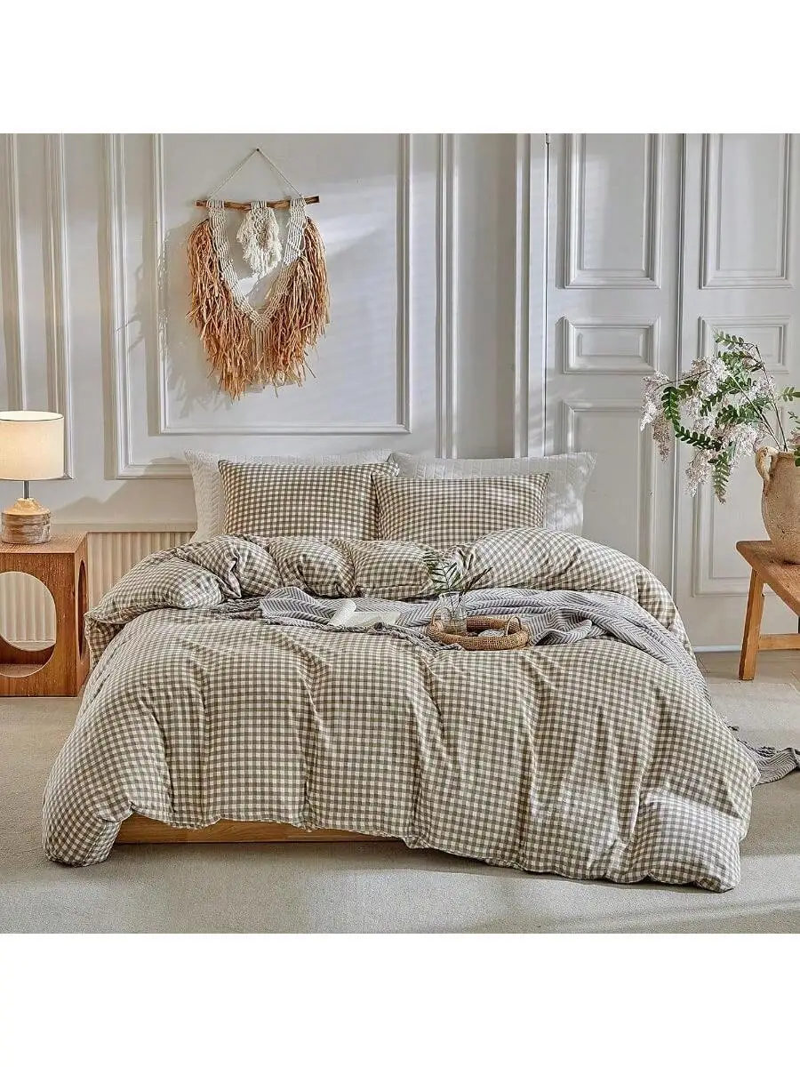 Tan Gingham Washed Microfiber Duvet Cover Set 3 Pieces Plaid Reversible Bedding King Size
Tan Gingham Washed Microfiber Duvet Cover Set 3 Pieces Plaid Reversible Bedding King Size