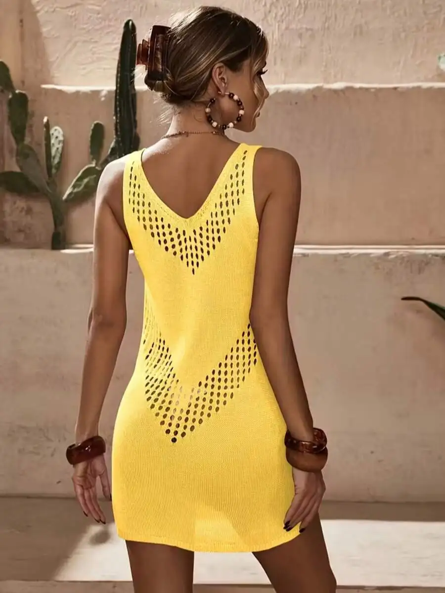 Hollow Out Geometric Knit Sleeveless Mini Dress For Women Summer Beach Cover Up
Hollow Out Geometric Knit Sleeveless Mini Dress For Women Summer Beach Cover Up