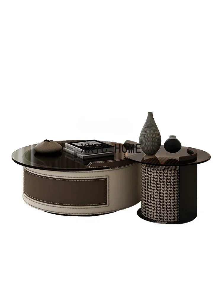 Leather Tea Table Stone Plate Living Room Creative round Italian Minimalist Size Combination Child and Mother 
Leather Tea Table Stone Plate Living Room Creative round Italian Minimalist Size Combination Child and Mother