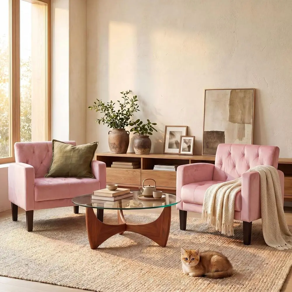 Pink Upholstered Accent Chairs Set of 2 for Living Room or Bedroom, Ideal for Reading and Lounging
Pink Upholstered Accent Chairs Set of 2 for Living Room or Bedroom, Ideal for Reading and Lounging
