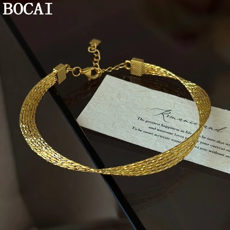 BOCAI S925 Sterling Silver Jewelry Retro And Minimalist Line Wristband Women's Selected Gift
BOCAI S925 Sterling Silver Jewelry Retro And Minimalist Line Wristband Women's Selected Gift