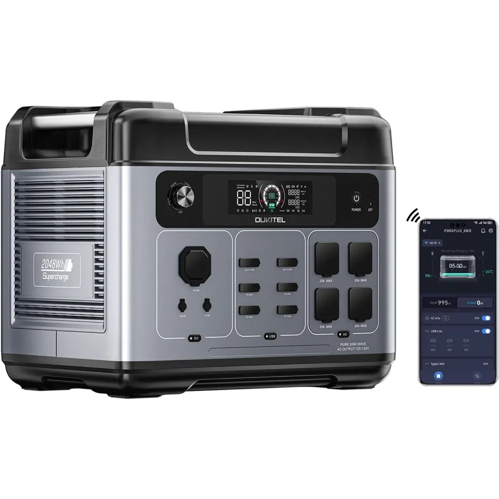 OUKITEL P2001 Plus 2400W Solar Generator, 2048Wh Solar power station(Solar Panel Optional), 1800W Fast Charging, Smart APP Contr
OUKITEL P2001 Plus 2400W Solar Generator, 2048Wh Solar power station(Solar Panel Optional), 1800W Fast Charging, Smart APP Contr