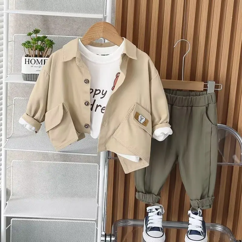 Kid Boys Cotton Spring Suit Short Sleeved 2024 New Baby Children's Shirt+ Pants+ T-shirt Style Suit Boy Clothing
Kid Boys Cotton Spring Suit Short Sleeved 2024 New Baby Children's Shirt+ Pants+ T-shirt Style Suit Boy Clothing