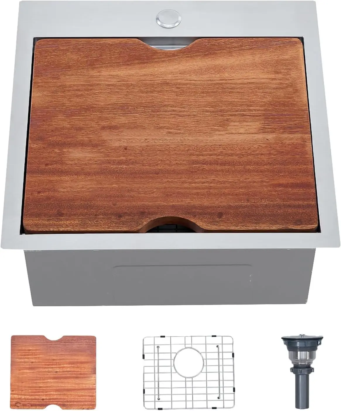 18x18 Inch Drop In Bar Sink, Stainless Steel Small Kitchen Sink, Top Mount Deep Single Bowl with Grid & Drain & Cutting Board
18x18 Inch Drop In Bar Sink, Stainless Steel Small Kitchen Sink, Top Mount Deep Single Bowl with Grid & Drain & Cutting Board