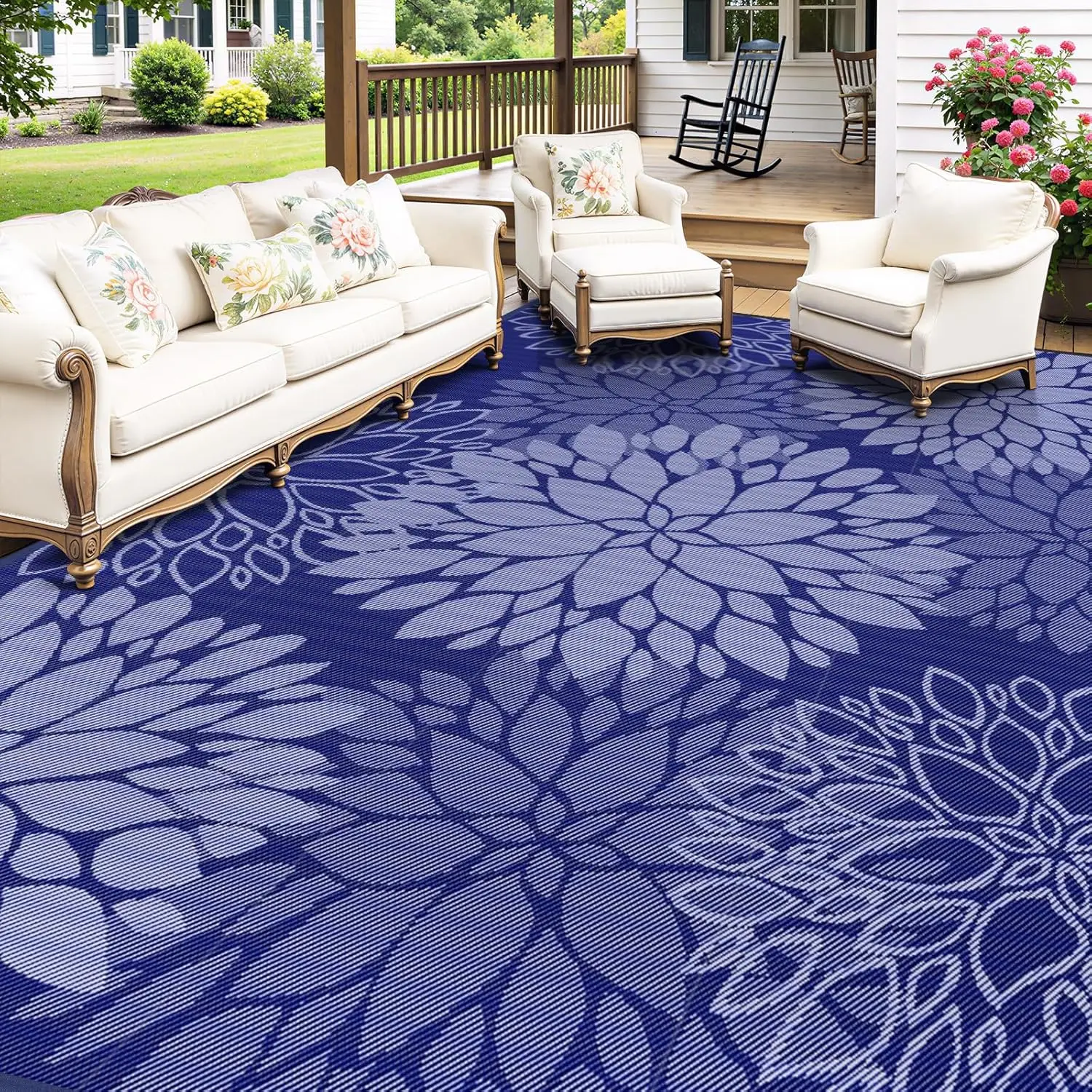 8x10ft Waterproof Outdoor Rug Reversible Plastic Straw Patio Carpet for Camping Porch Deck Backyard Pool Picnic Blue White
8x10ft Waterproof Outdoor Rug Reversible Plastic Straw Patio Carpet for Camping Porch Deck Backyard Pool Picnic Blue White