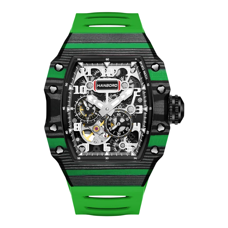 HANBORO Men's Carbon Fiber Tonneau Skeleton Automatic Watch Multi Dial Mechanical Wristwatch Waterproof Racing Sport Watch 937-3
HANBORO Men's Carbon Fiber Tonneau Skeleton Automatic Watch Multi Dial Mechanical Wristwatch Waterproof Racing Sport Watch 937-3