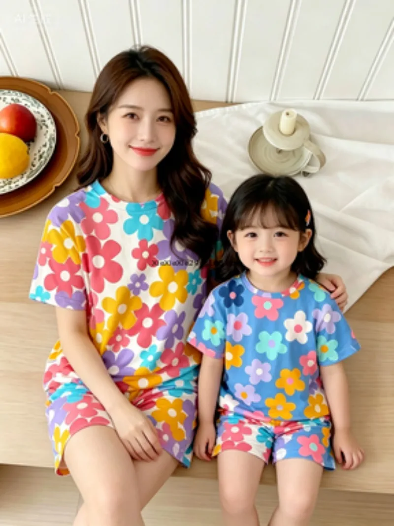 Colorful Flower Full Print Parent-child Short Sleeved Shorts Set for Summer Girlfriends, Sports and Leisure Girls' Home Clothes
Colorful Flower Full Print Parent-child Short Sleeved Shorts Set for Summer Girlfriends, Sports and Leisure Girls' Home Clothes