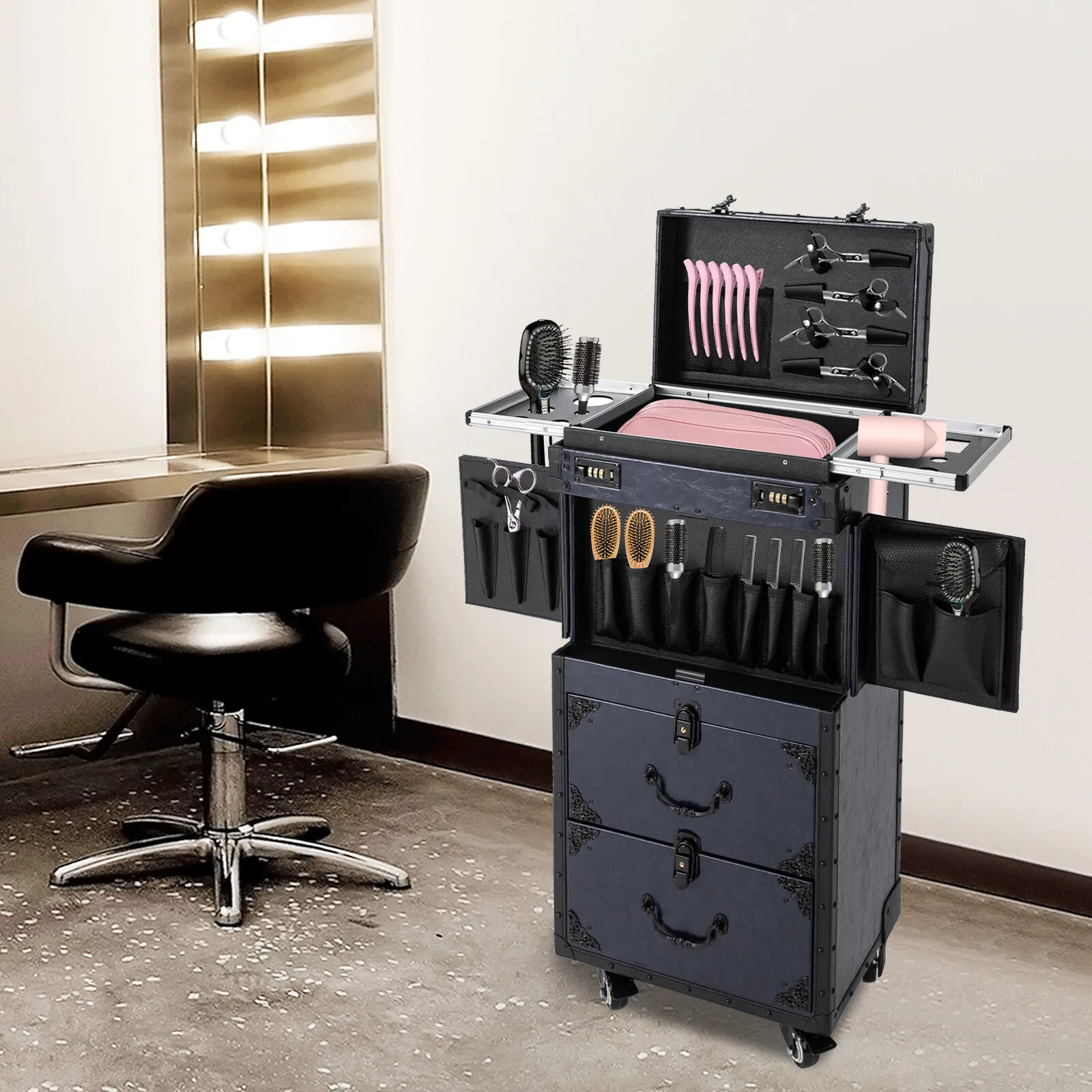 Professional Makeup Case Rolling Trolley Metal Travel Luggage Large Capacity Easy Movement Hair Stylists Cosmetologists
Professional Makeup Case Rolling Trolley Metal Travel Luggage Large Capacity Easy Movement Hair Stylists Cosmetologists