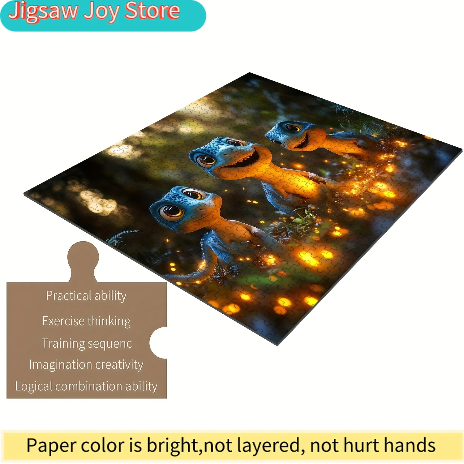 Деревянный пазл для всей семьи - Счастливые динозавры, наблюдающие за светлячками в волшебном лесу, средний уровень сложности, с эффектом вибрации.
Деревянный пазл для всей семьи - Счастливые динозавры, наблюдающие за светлячками в волшебном лесу, средний уровень сложности, с эффектом вибрации.