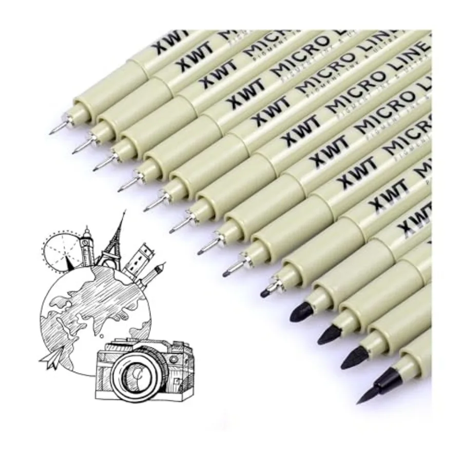 12+1 Fineliner Drawing Art Pens, Black Waterproof Pigment Ink Set for Artists, Sketching, Manga, Watercolor, Calligraphy, and D
12+1 Fineliner Drawing Art Pens, Black Waterproof Pigment Ink Set for Artists, Sketching, Manga, Watercolor, Calligraphy, and D