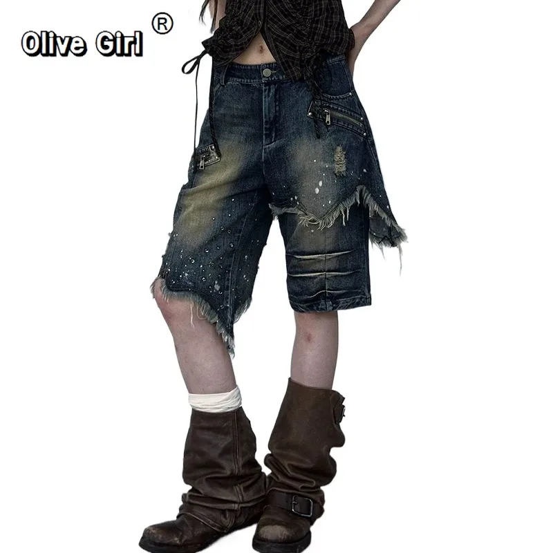 Olivegirl Men Women's Denim Jeans Punk Retro Street Washed Worn-out Wide Leg American Jeans Cropped Mid Length Pants
Olivegirl Men Women's Denim Jeans Punk Retro Street Washed Worn-out Wide Leg American Jeans Cropped Mid Length Pants