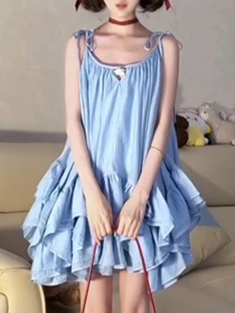 Japanese Blue Sweet Lolita 2 Piece Set Women Sleeveless Straps Tops + Fit Chic Skirt New Aesthetic Cute Casual Suits Summer 2025
Japanese Blue Sweet Lolita 2 Piece Set Women Sleeveless Straps Tops + Fit Chic Skirt New Aesthetic Cute Casual Suits Summer 2025